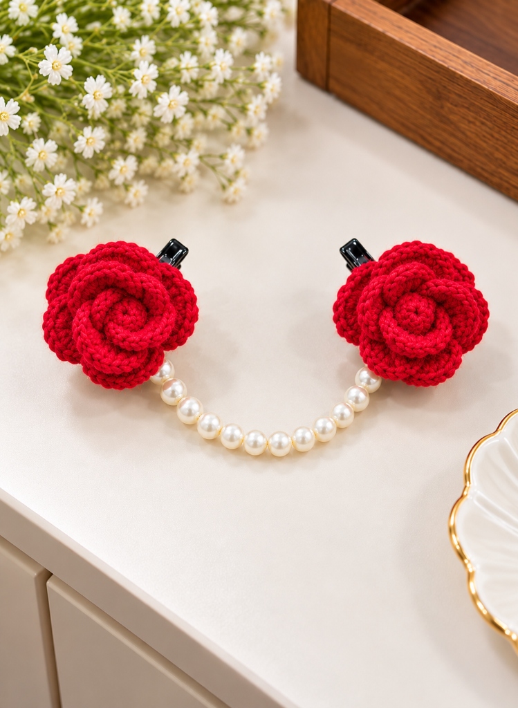 Red Rose Pearl Hair Accessory